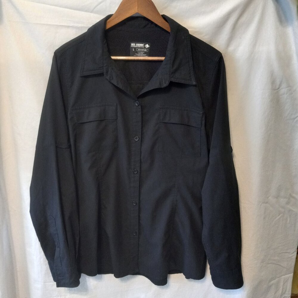 Reel Legends Performance Outfitters Adventure Black Long Sleeve Size L